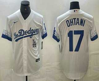 Mens Los Angeles Dodgers #17 Shohei Ohtani White 2021 City Connect Cool Base Stitched Jerseys